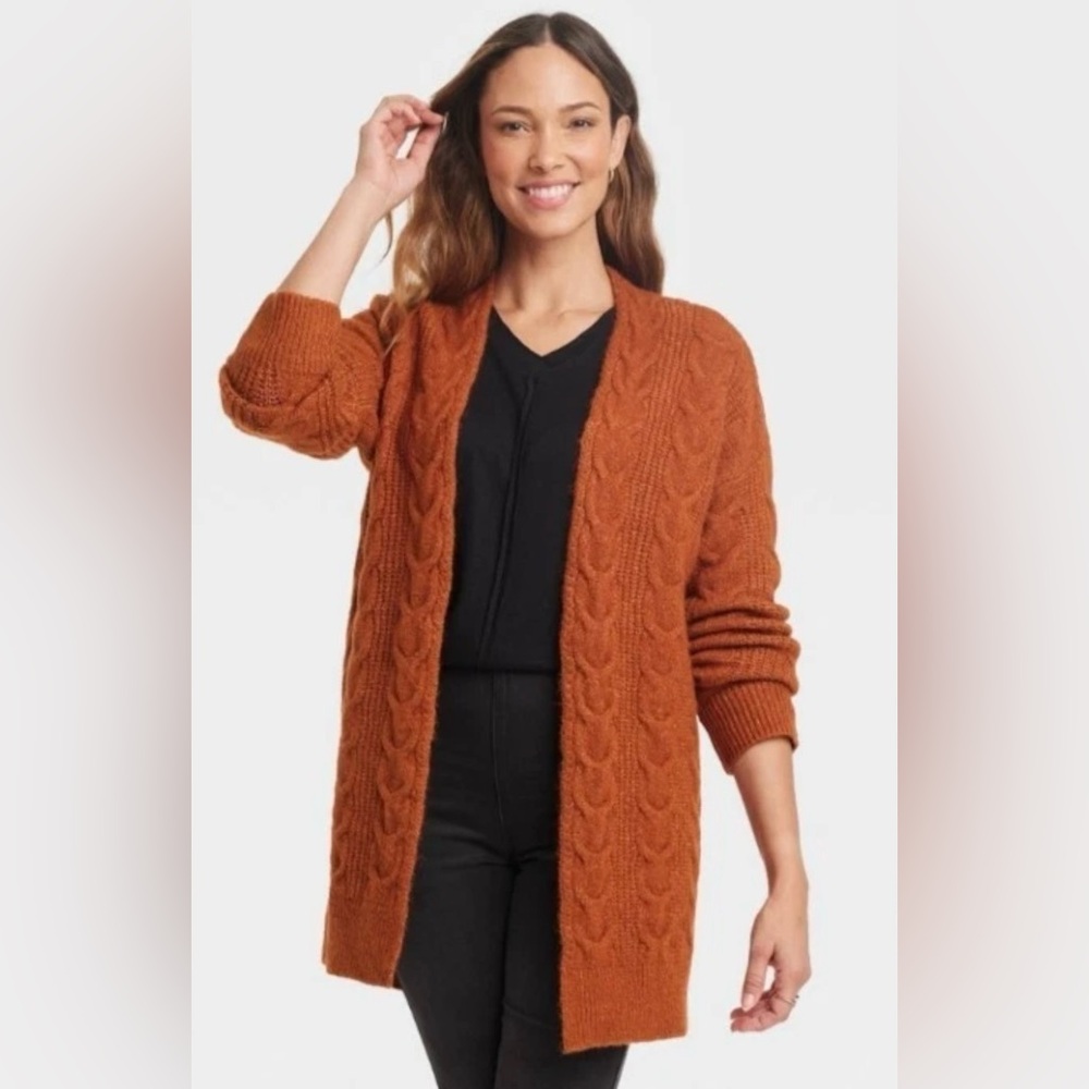 Knox Rose Cable-Knit Open Cardigan - Rust Orange- super soft!